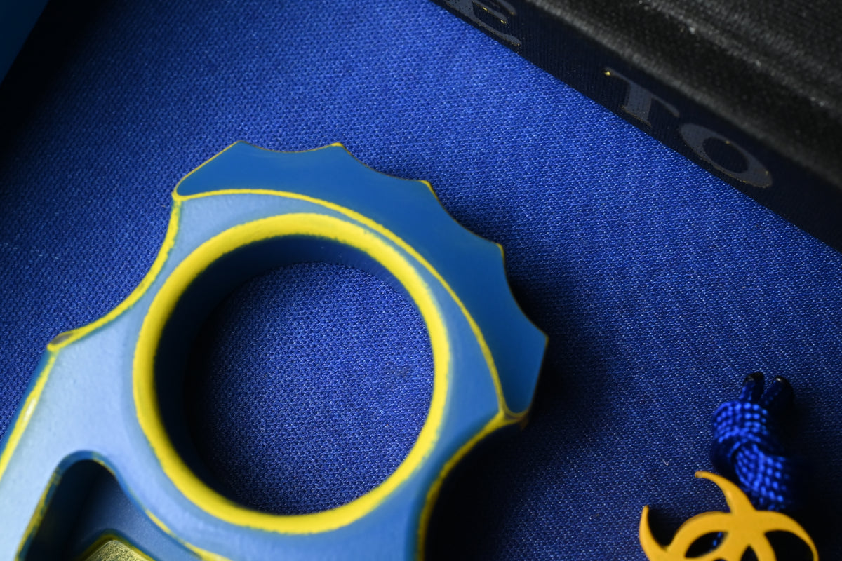 NEW Swampy EDC Aligator SFK - Fallout Special Edition - Blue / Yellow Cerakote w/ Patch & Bead