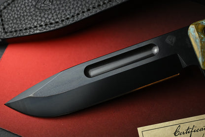 NEW Medford Trench Knife “Doughboy” Edition - 1095 Black Oxide / Battlefield Patina Brass Handles w/ COA & Black Leather Sheath