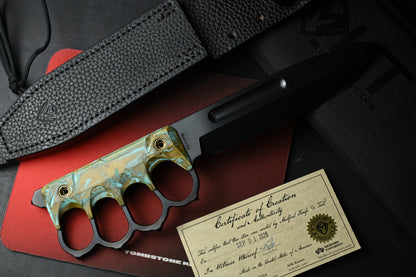 NEW Medford Trench Knife “Doughboy” Edition - 1095 Black Oxide / Battlefield Patina Brass Handles w/ COA & Black Leather Sheath