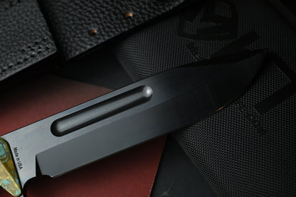 NEW Medford Trench Knife “Doughboy” Edition - 1095 Black Oxide / Battlefield Patina Brass Handles w/ COA & Black Leather Sheath