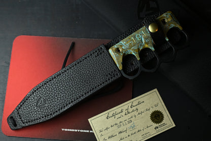 NEW Medford Trench Knife “Doughboy” Edition - 1095 Black Oxide / Battlefield Patina Brass Handles w/ COA & Black Leather Sheath