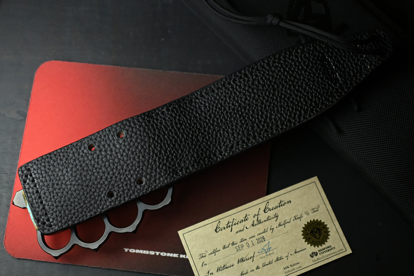 NEW Medford Trench Knife “Doughboy” Edition - 1095 Black Oxide / Battlefield Patina Brass Handles w/ COA & Black Leather Sheath