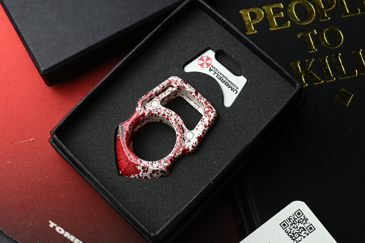 RARE Swampy EDC Shark Resident Evil Edition - White Cerakote / Blood Splatter w/ Red Biohazard Bead
