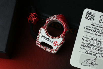 RARE Swampy EDC Shark Resident Evil Edition - White Cerakote / Blood Splatter w/ Red Biohazard Bead
