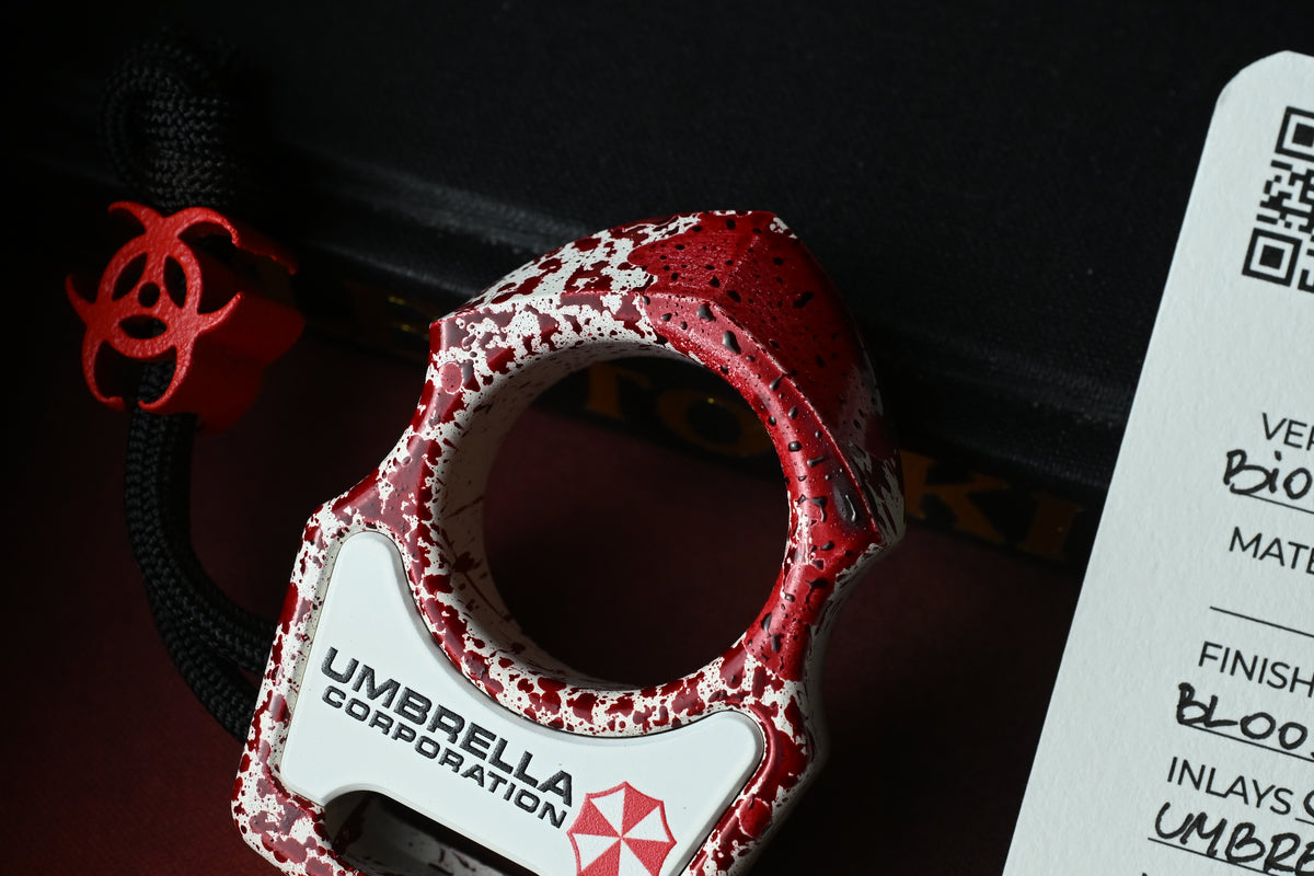 RARE Swampy EDC Shark Resident Evil Edition - White Cerakote / Blood Splatter w/ Red Biohazard Bead