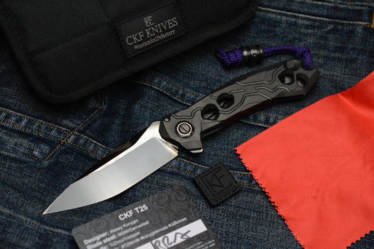 NEW Custom Knife Factory T25 DLC Milled Ti / Polished DLC M398 w/Zirc Droid Bead SN#003