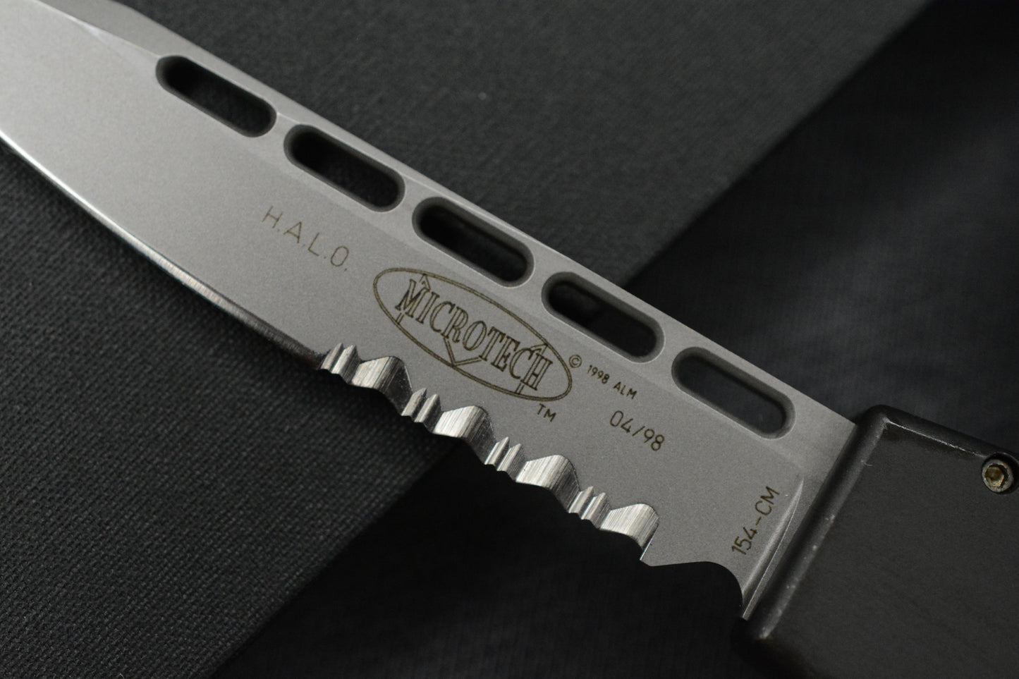 RARE Microtech Halo II Black S/E 154CM 04/1998 w/ Kydex Sheath & Patch