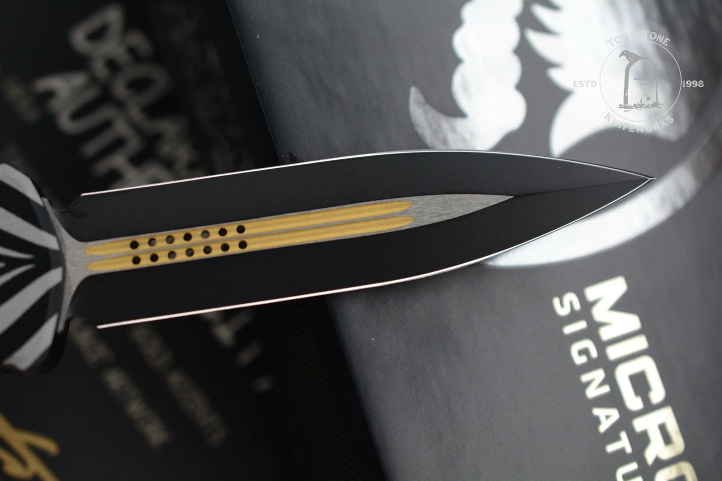 Microtech Hera Two Toned Black w/ Gold Accents Aircraft Alloy w/ Source Artwork