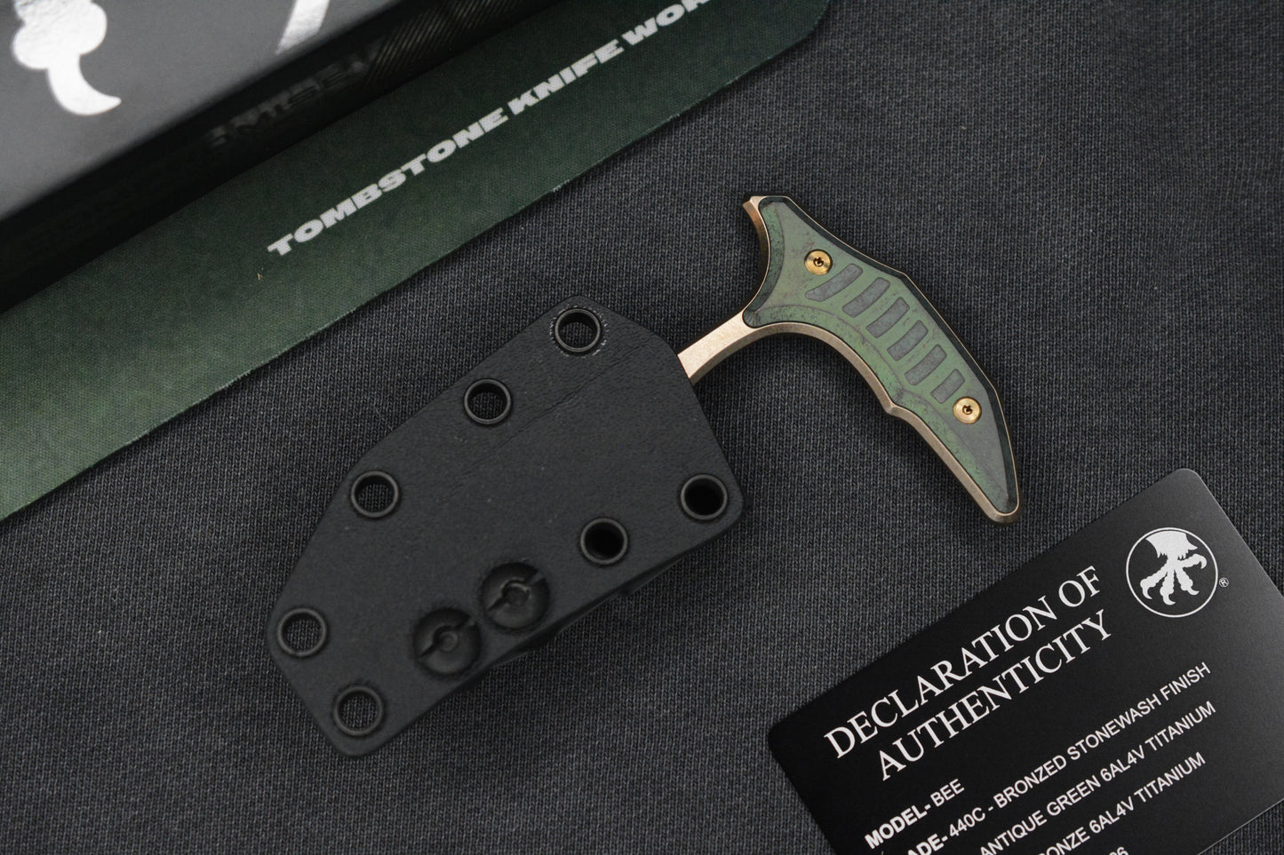 NEW Microtech Bee Push Dagger - Bronze Ano 440C / Antique Green Ti