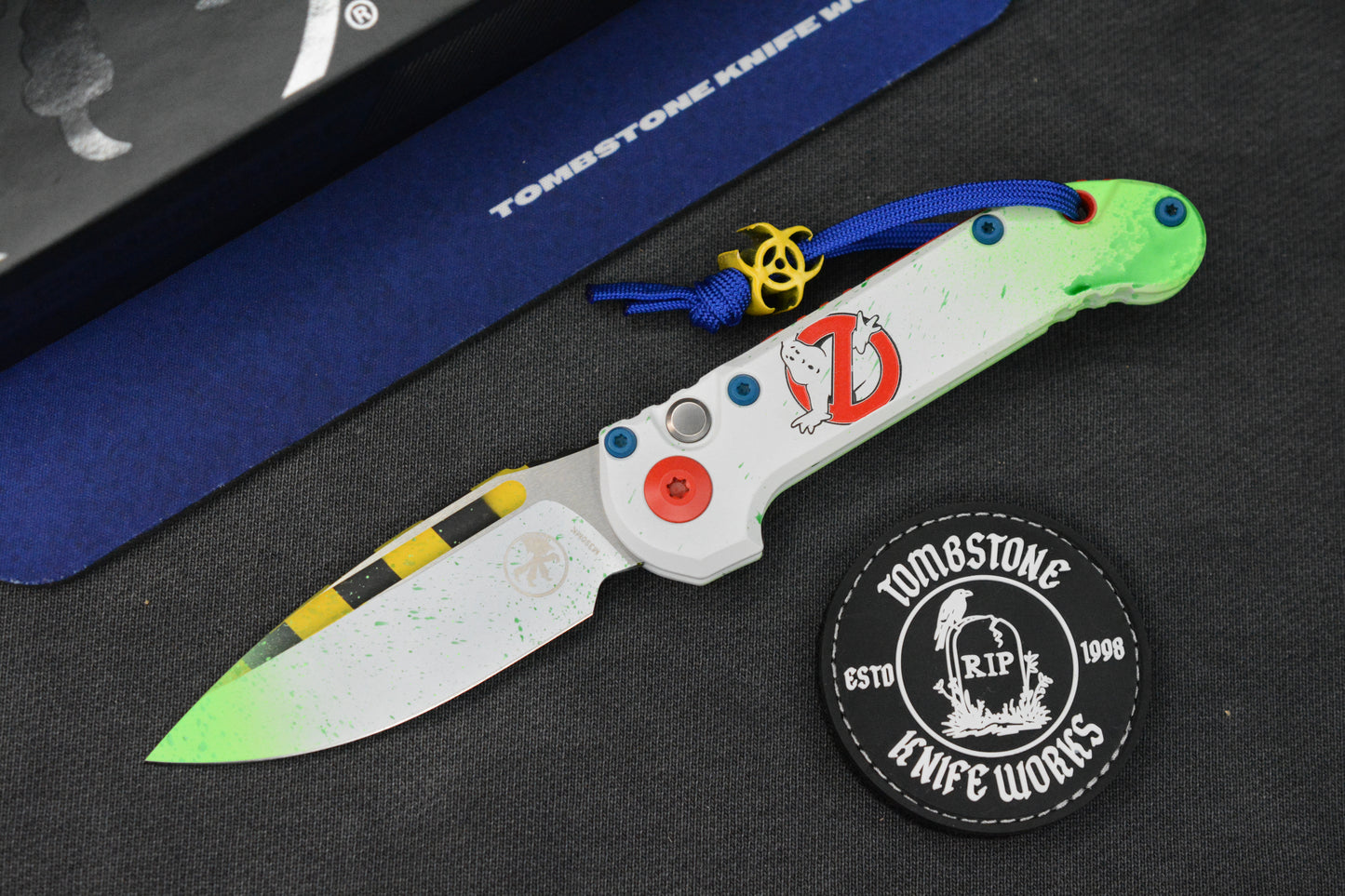 NEW Microtech LUDT Gen-III S/E - “Caution Tape” White Slime Ghostbuster Special Edition