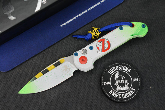 NEW Microtech LUDT Gen-III S/E - “Caution Tape” White Slime Ghostbuster Special Edition