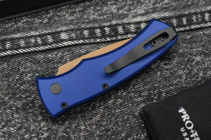 NEW ProTech Duke II Ltd Heritage Auto - Dark Navy Blue Aluminum Handle/ Tan PVD Magnacut Blade