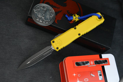 NEW Microtech Ultratech Gen IV D/E Yellow/ Black w/ Fallout Pack (Radioactive Bead & Nuka Cola Coin)