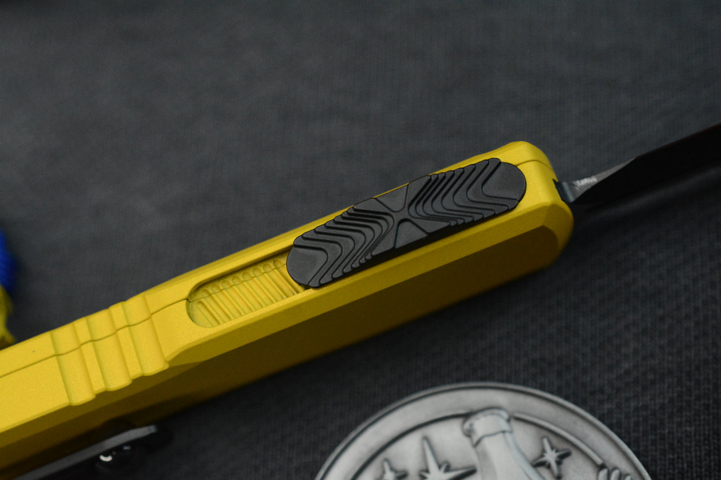 NEW Microtech Ultratech Gen IV D/E Yellow/ Black w/ Fallout Pack (Radioactive Bead & Nuka Cola Coin)