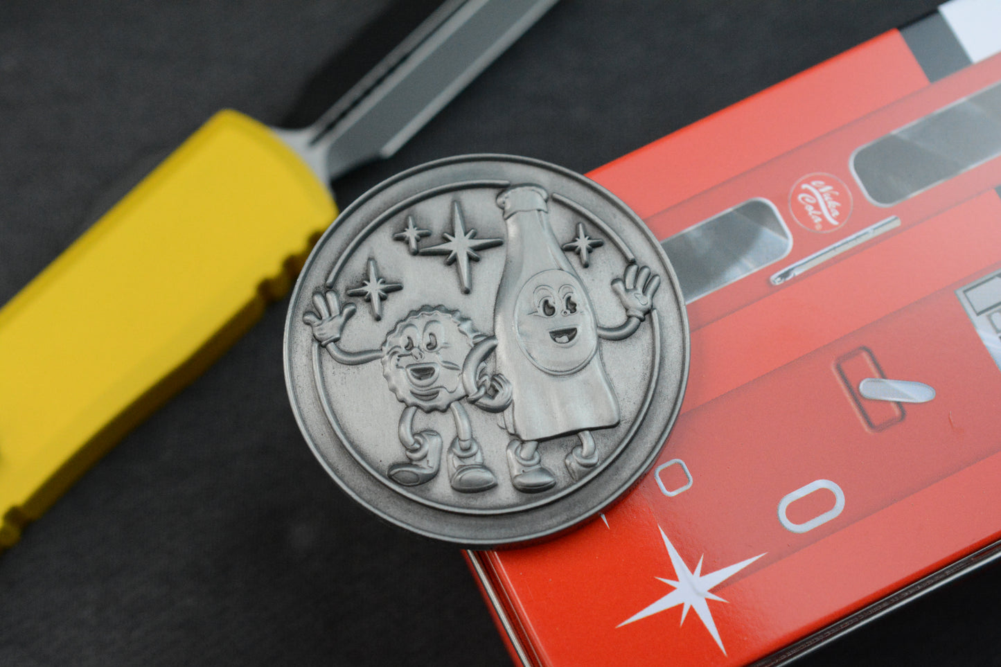 NEW Microtech Ultratech Gen IV D/E Yellow/ Black w/ Fallout Pack (Radioactive Bead & Nuka Cola Coin)