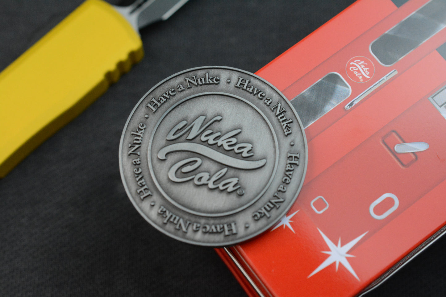 NEW Microtech Ultratech Gen IV D/E Yellow/ Black w/ Fallout Pack (Radioactive Bead & Nuka Cola Coin)