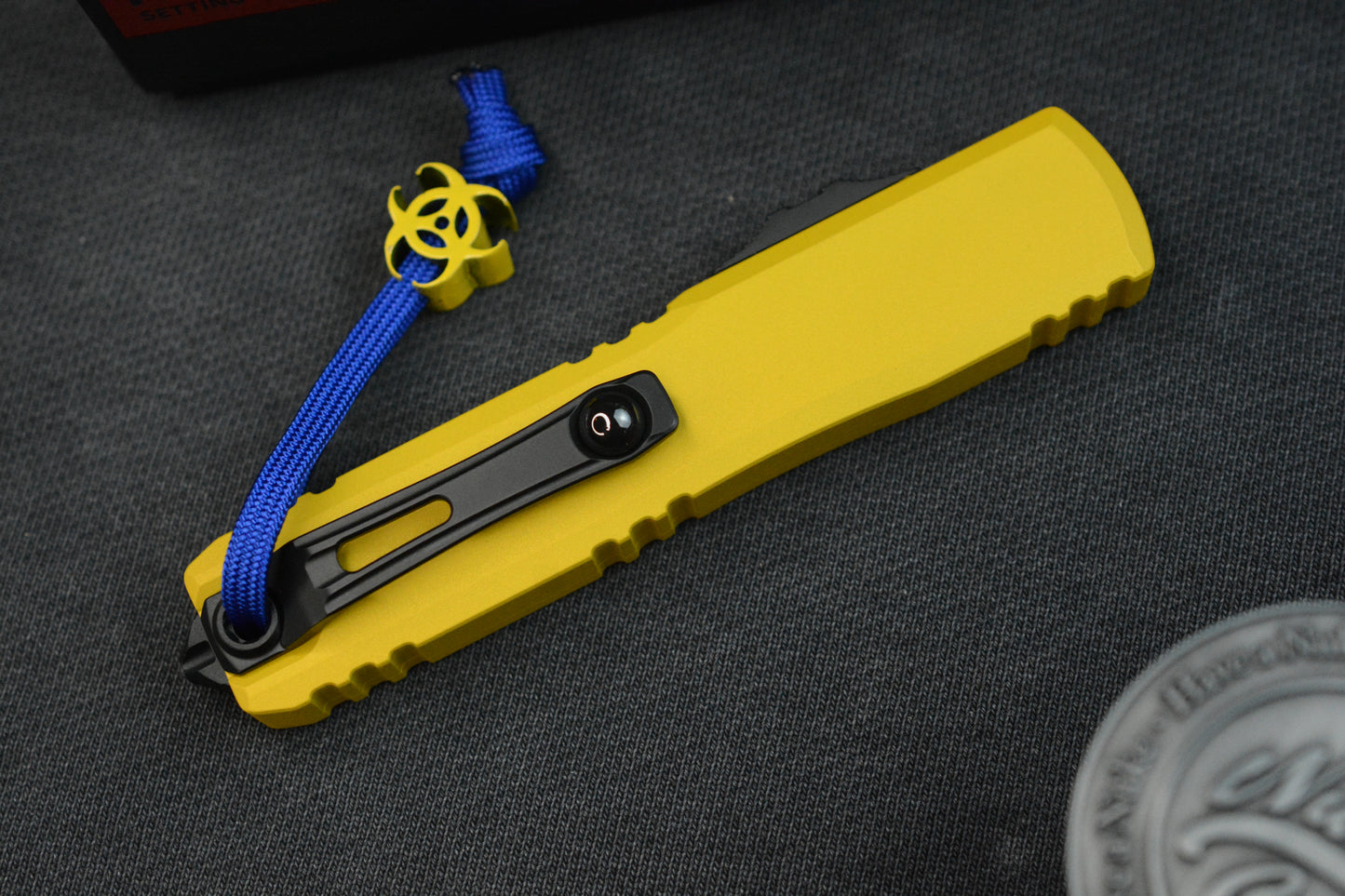 NEW Microtech Ultratech Gen IV D/E Yellow/ Black w/ Fallout Pack (Radioactive Bead & Nuka Cola Coin)