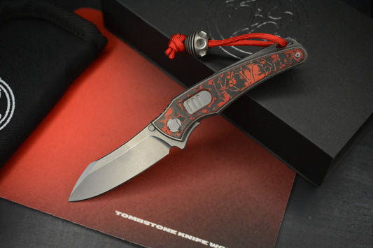NEW Hawk Knives Talon Auto - Red Lava Flow Carbon Fiber Bright Washed w/ Custom Ti Bead