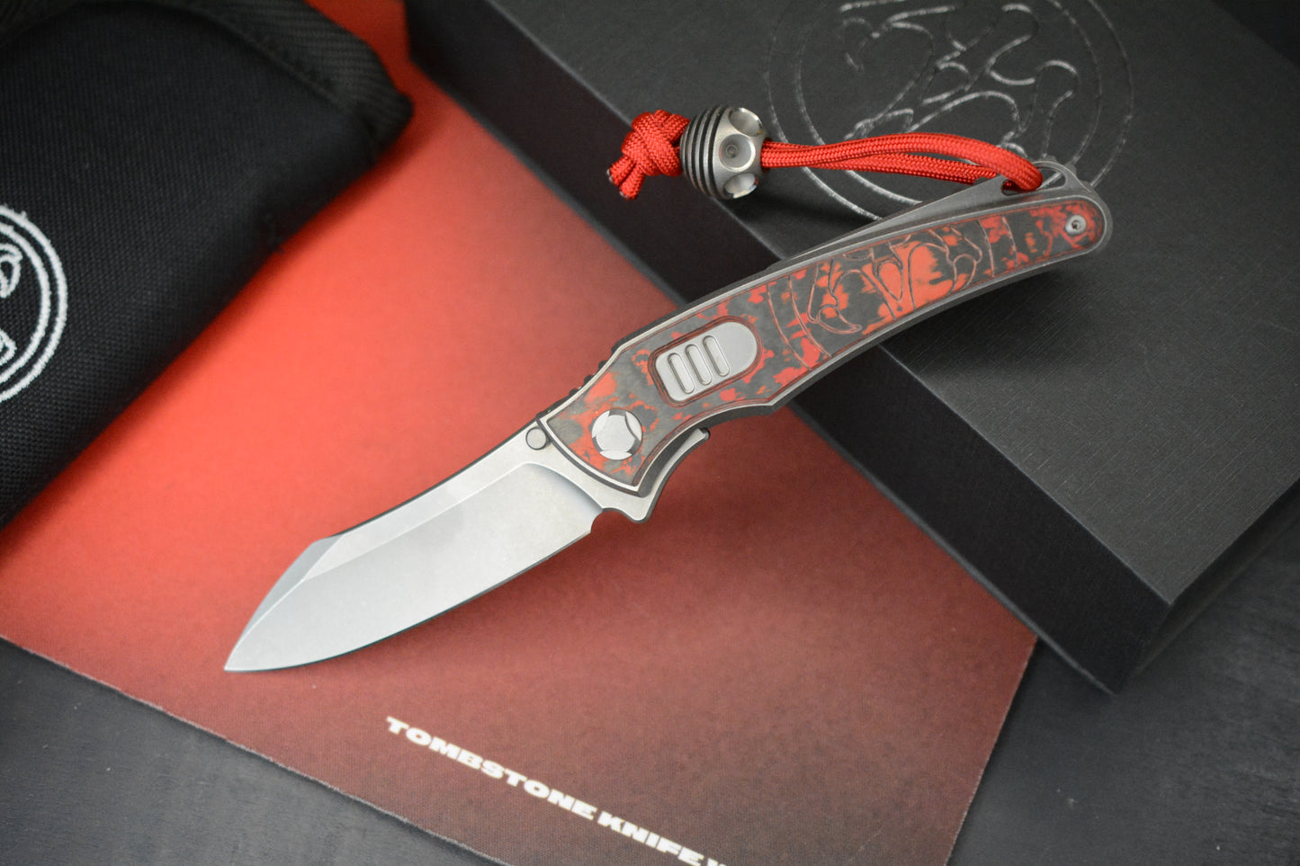 NEW Hawk Knives Talon Auto - Red Lava Flow Carbon Fiber Bright Washed w/ Custom Ti Bead