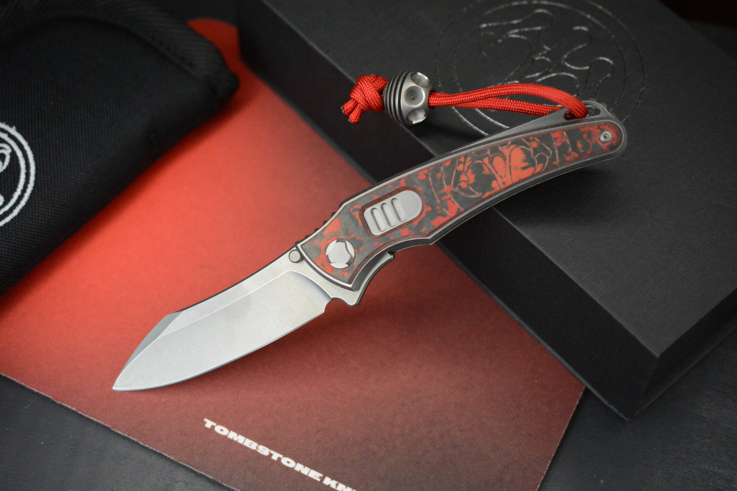 NEW Hawk Knives Talon Auto - Red Lava Flow Carbon Fiber Bright Washed w/ Custom Ti Bead