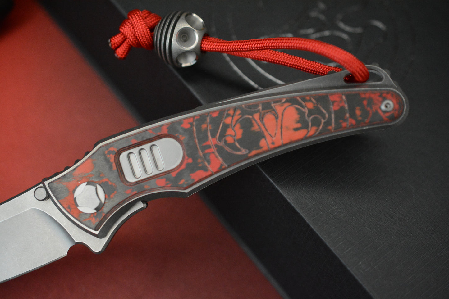 NEW Hawk Knives Talon Auto - Red Lava Flow Carbon Fiber Bright Washed w/ Custom Ti Bead