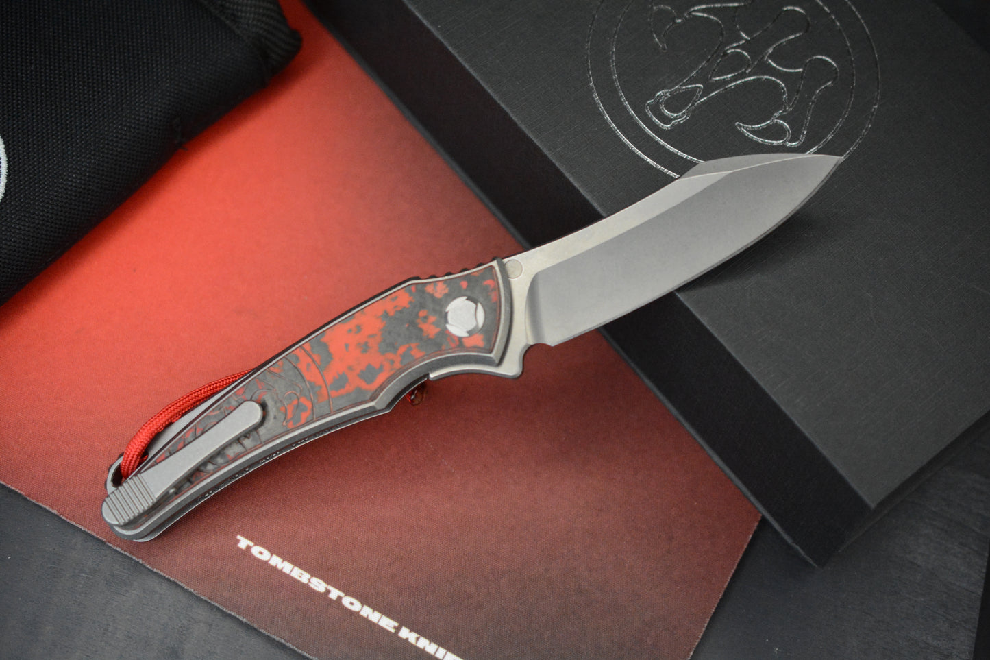 NEW Hawk Knives Talon Auto - Red Lava Flow Carbon Fiber Bright Washed w/ Custom Ti Bead