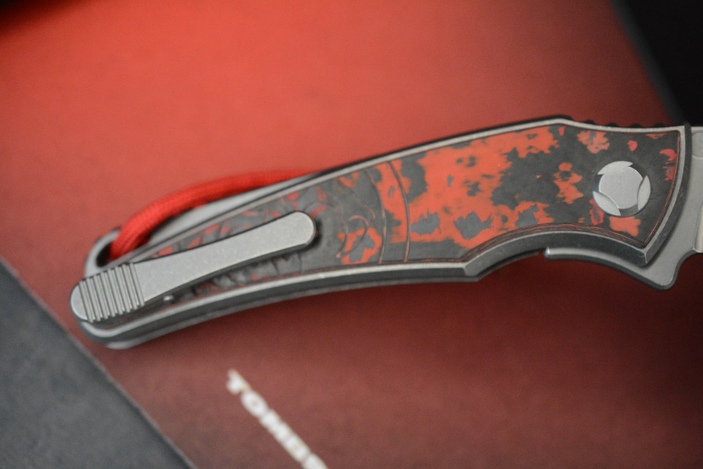 NEW Hawk Knives Talon Auto - Red Lava Flow Carbon Fiber Bright Washed w/ Custom Ti Bead