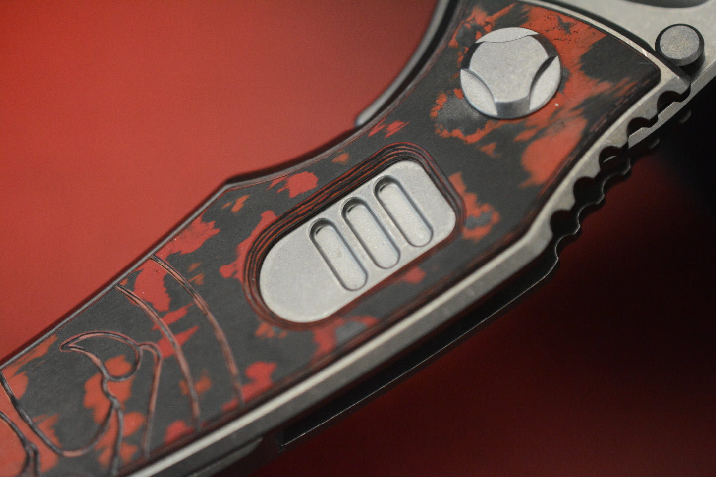 NEW Hawk Knives Talon Auto - Red Lava Flow Carbon Fiber Bright Washed w/ Custom Ti Bead