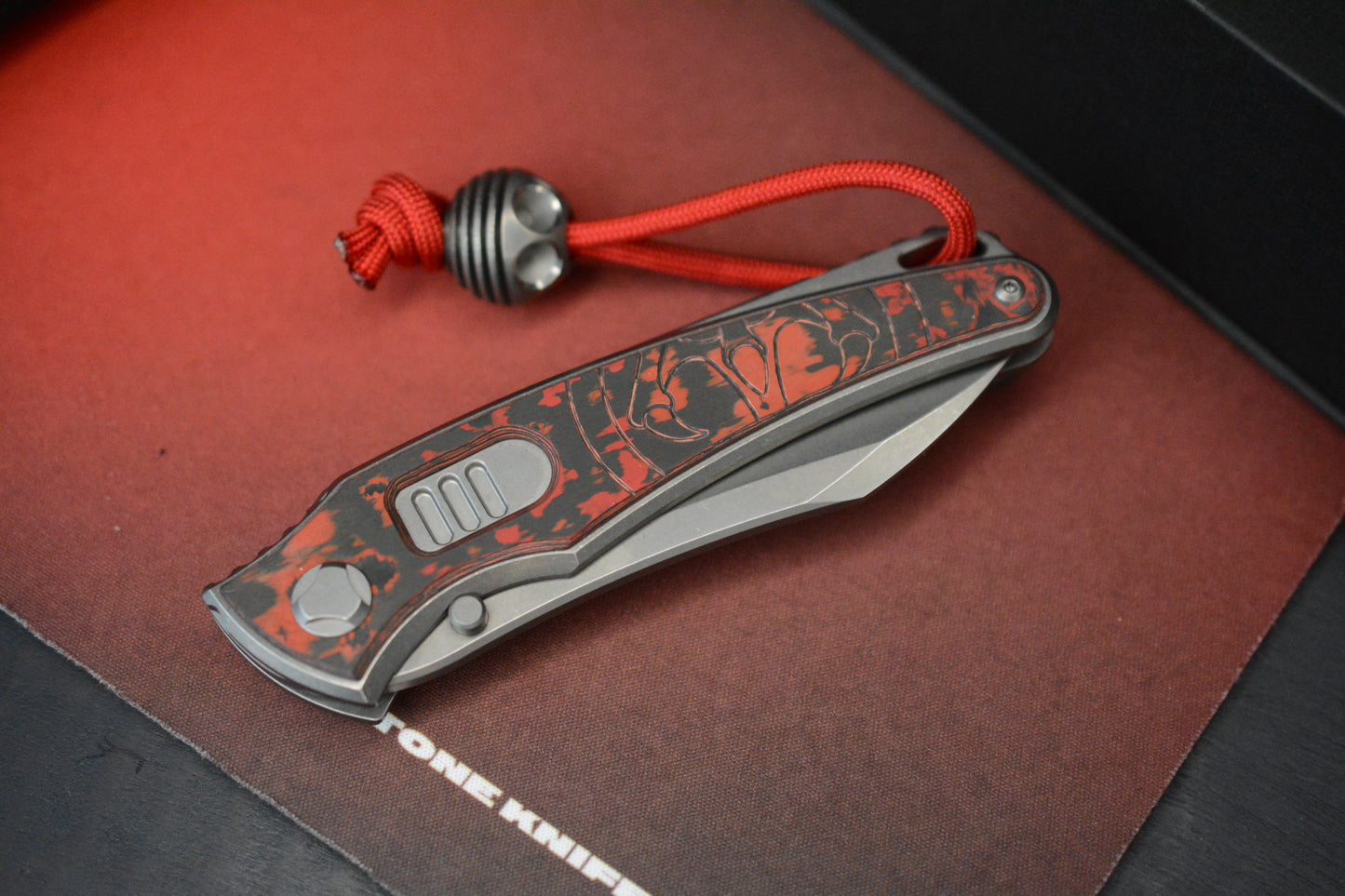 NEW Hawk Knives Talon Auto - Red Lava Flow Carbon Fiber Bright Washed w/ Custom Ti Bead