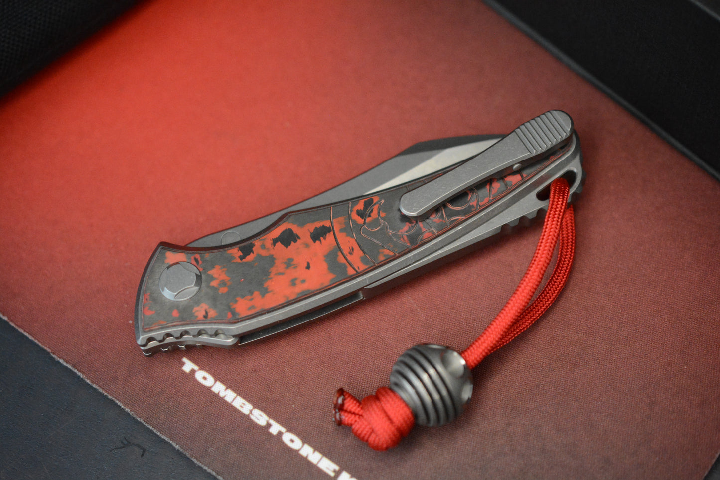 NEW Hawk Knives Talon Auto - Red Lava Flow Carbon Fiber Bright Washed w/ Custom Ti Bead