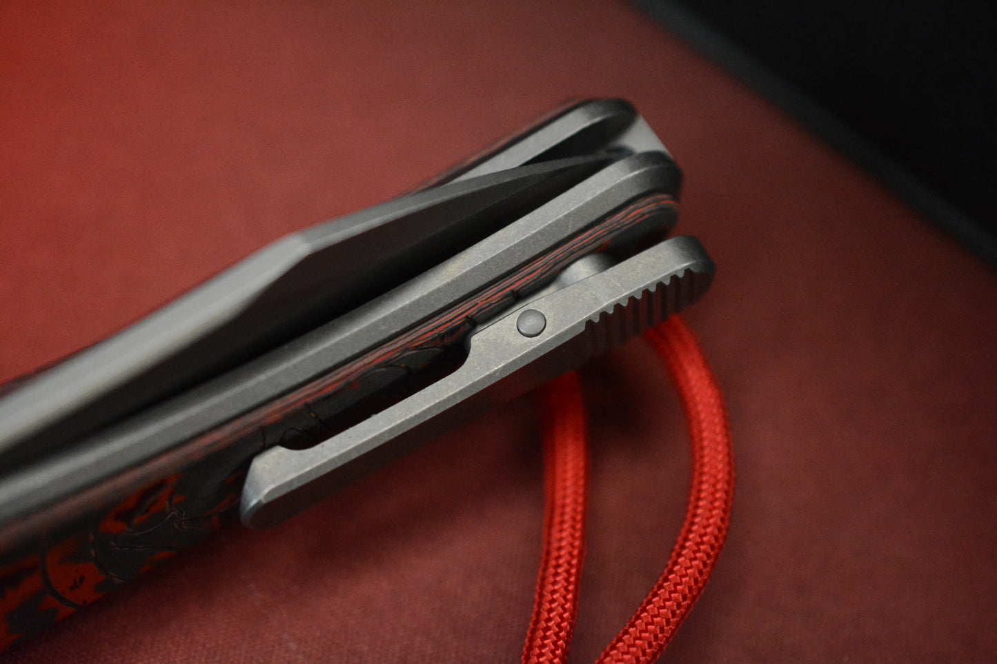 NEW Hawk Knives Talon Auto - Red Lava Flow Carbon Fiber Bright Washed w/ Custom Ti Bead