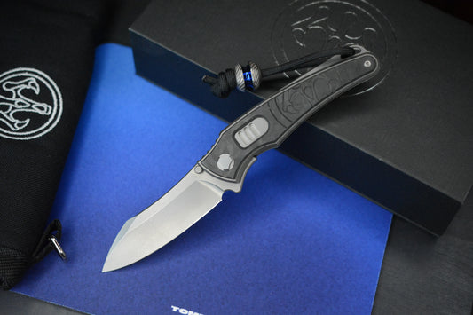 NEW Hawk Knives Talon Auto - Black Carbon Fiber / Bright Wash M390 w/ Custom Handmade Bead