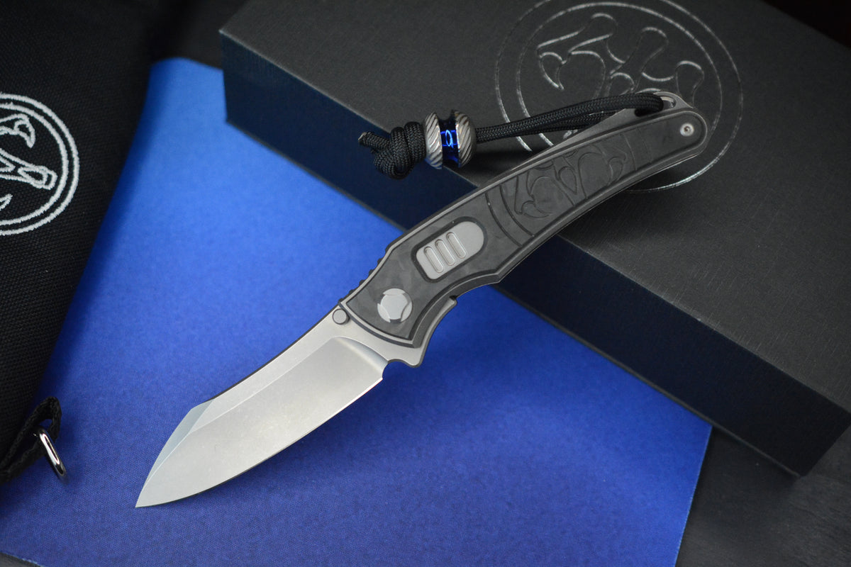 NEW Hawk Knives Talon Auto - Black Carbon Fiber / Bright Wash M390 w/ Custom Handmade Bead