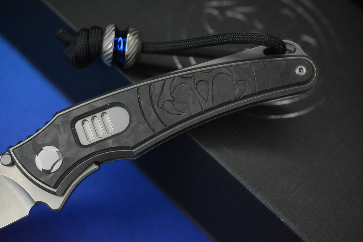 NEW Hawk Knives Talon Auto - Black Carbon Fiber / Bright Wash M390 w/ Custom Handmade Bead