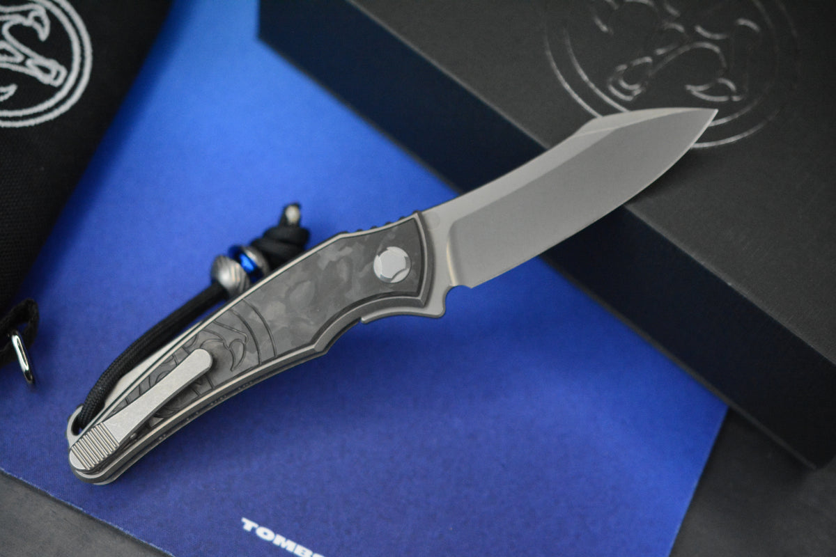 NEW Hawk Knives Talon Auto - Black Carbon Fiber / Bright Wash M390 w/ Custom Handmade Bead
