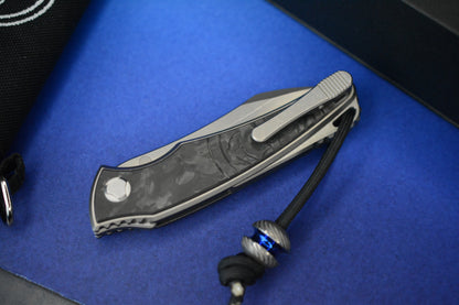 NEW Hawk Knives Talon Auto - Black Carbon Fiber / Bright Wash M390 w/ Custom Handmade Bead