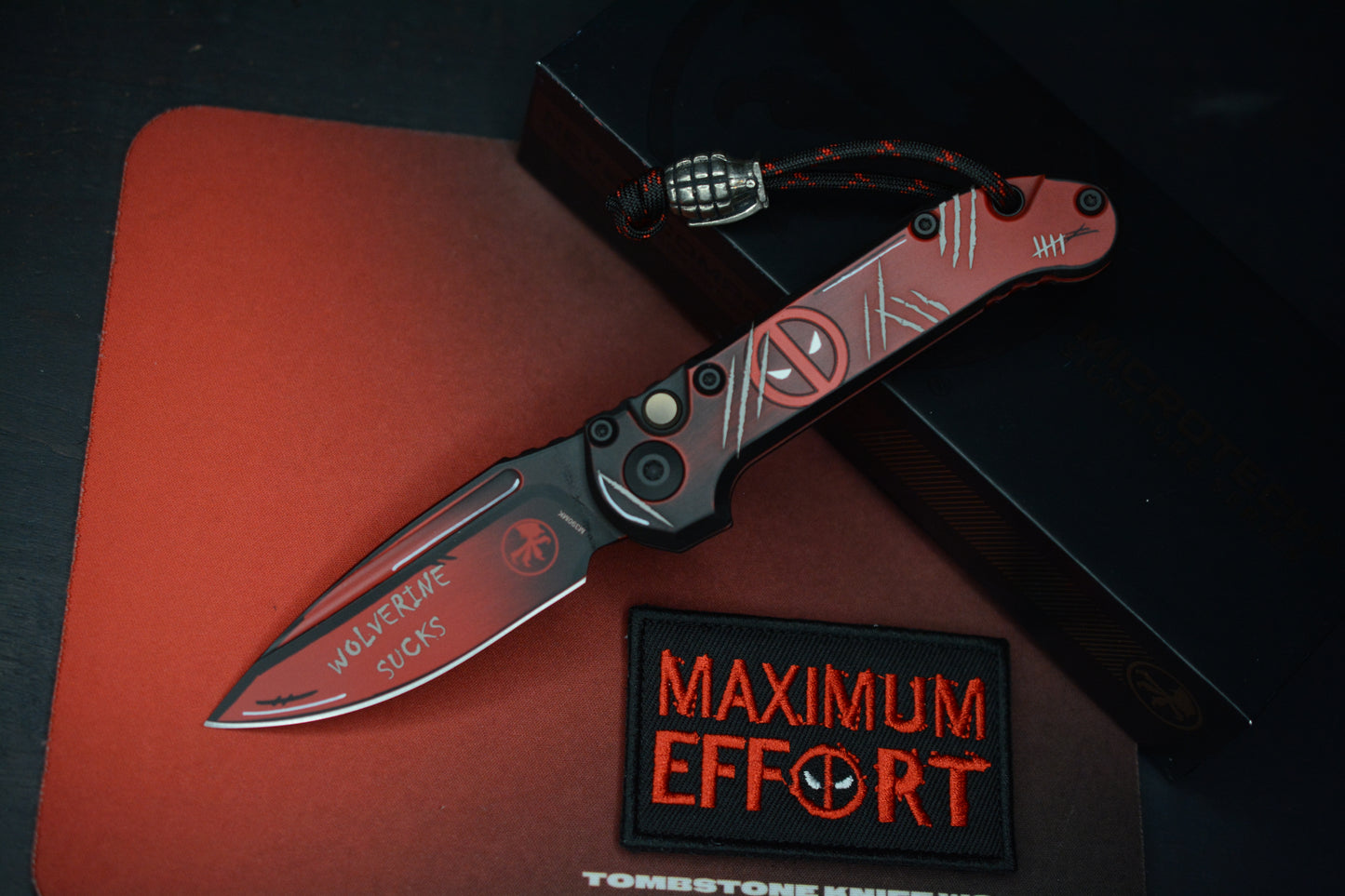 RARE Microtech LUDT III Drop Point - Deadpool Limited Edition w/ Grenade Bead & Patch