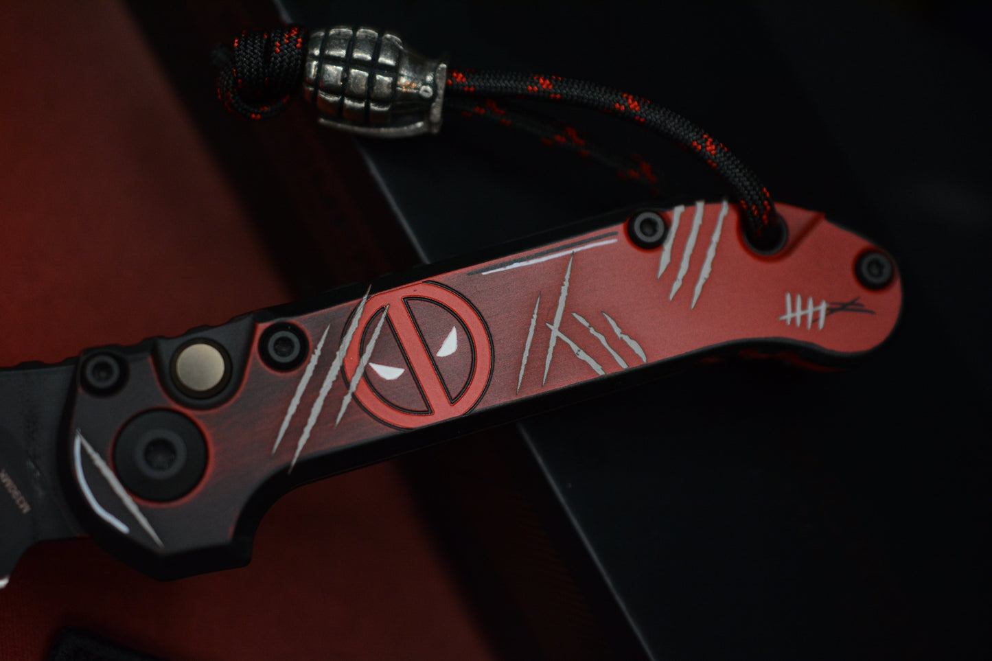 RARE Microtech LUDT III Drop Point - Deadpool Limited Edition w/ Grenade Bead & Patch