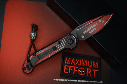 RARE Microtech LUDT III Drop Point - Deadpool Limited Edition w/ Grenade Bead & Patch