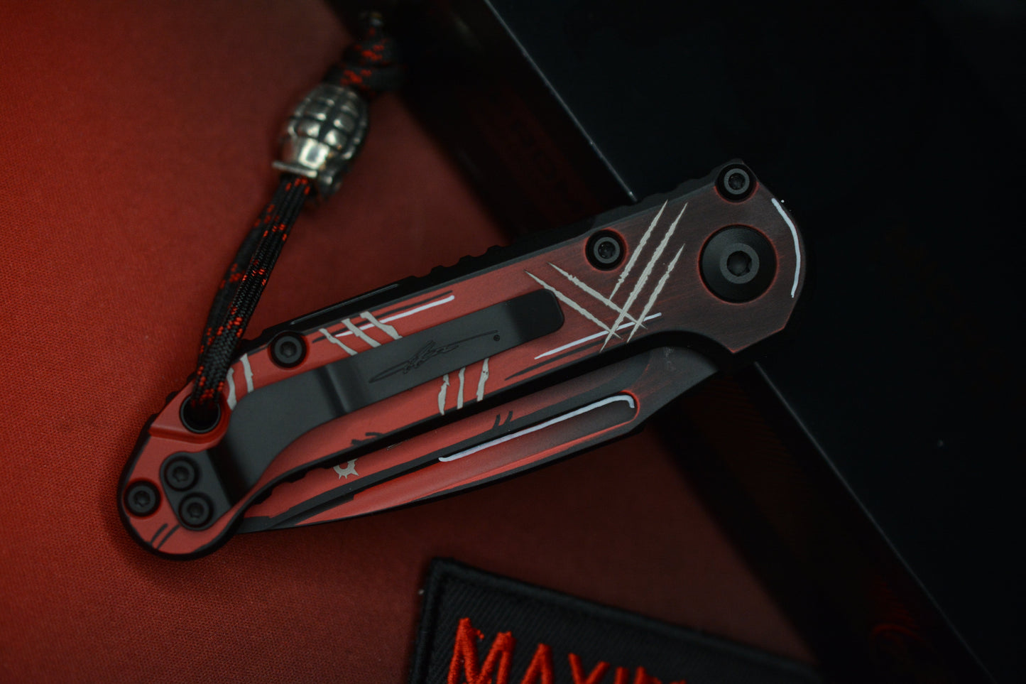 RARE Microtech LUDT III Drop Point - Deadpool Limited Edition w/ Grenade Bead & Patch