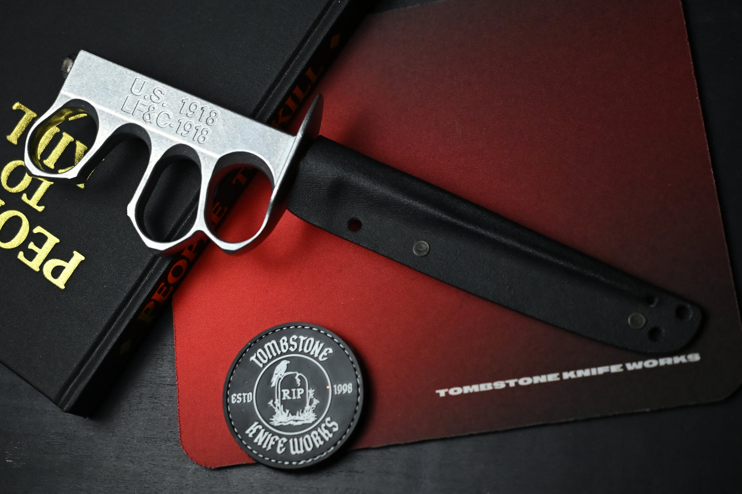 CUSTOM Fred Perrin Aluminum Trench Knife - 1918 Handle Stamped w/ Kydex Sheath