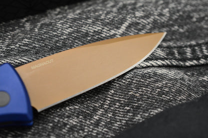NEW ProTech Duke II Ltd Heritage Auto - Dark Navy Blue Aluminum Handle/ Tan PVD Magnacut Blade