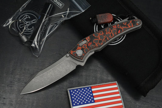 NEW Hawk Knives Talon M390 Ti Red Lava Flow Carbon Inlay w/ Custom Tombstone Bead