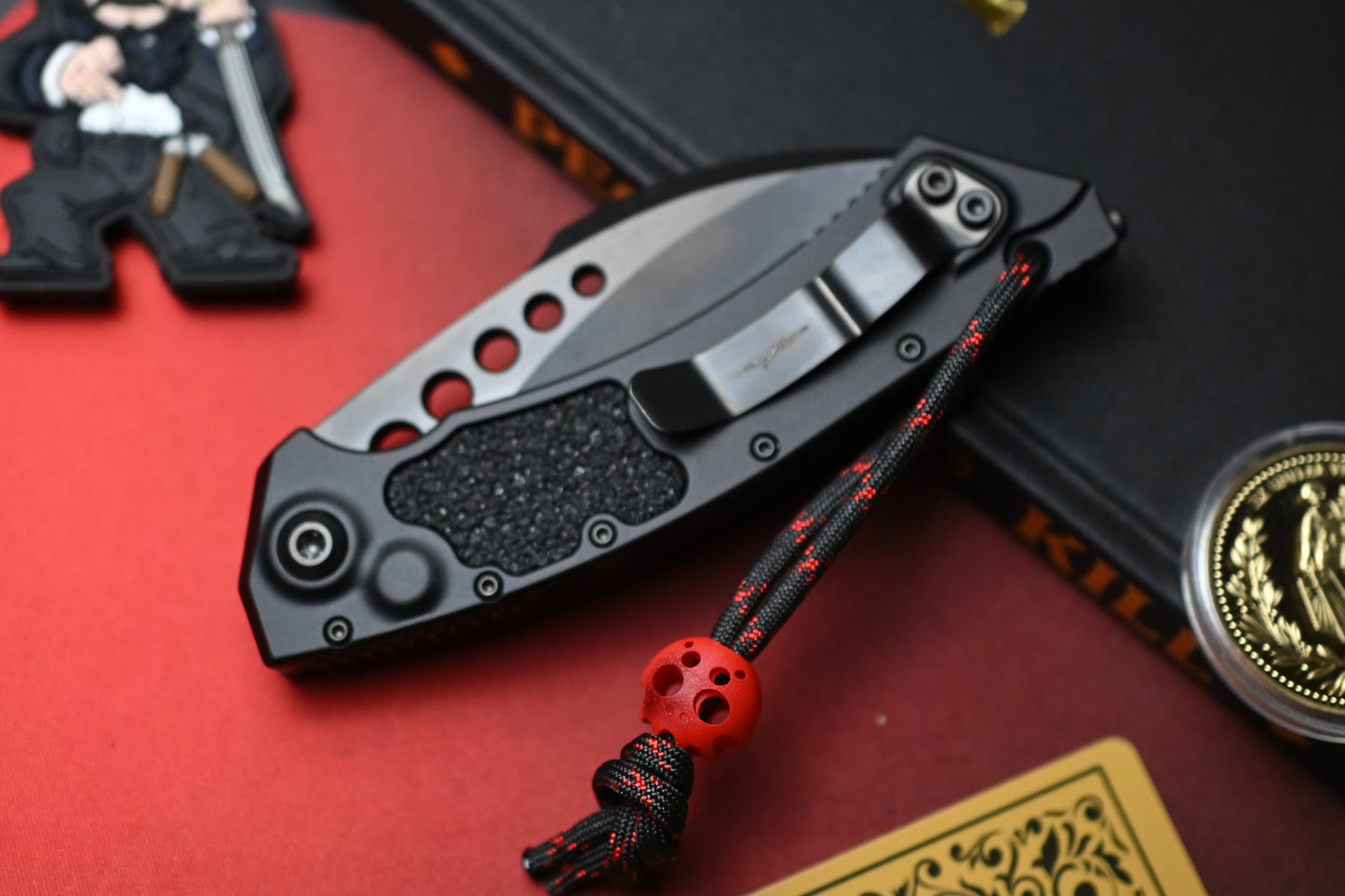NEW Microtech Hawk Auto SHADOW Black w/ Playge Bead & Wick Pack