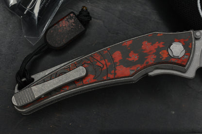 NEW Hawk Knives Talon M390 Ti Red Lava Flow Carbon Inlay w/ Custom Tombstone Bead