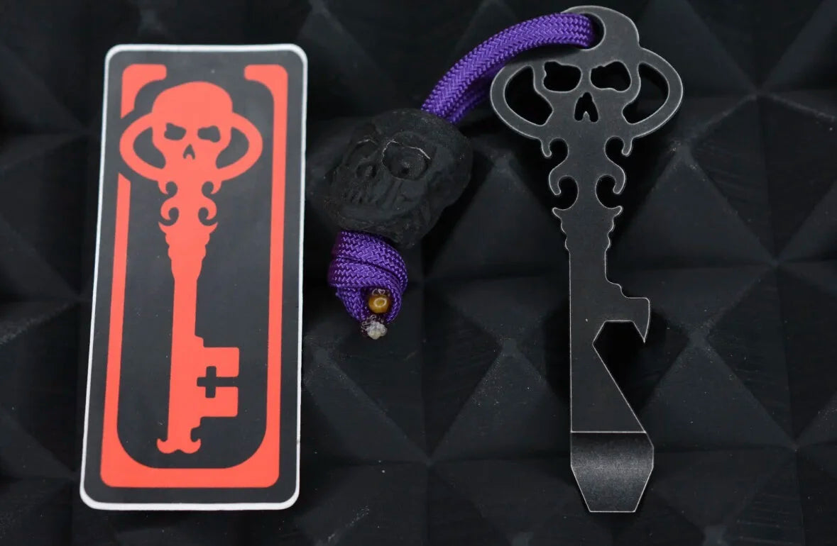 NEW Urban EDC Chaves Knives “Black Sabbath” Ti Pry Bar Anodized w/Skull Bead