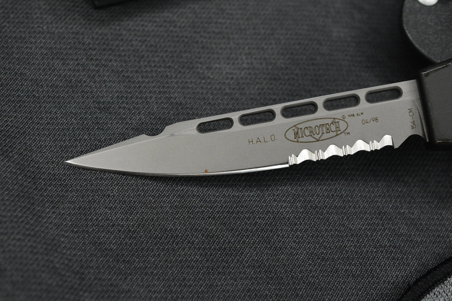 RARE Microtech Halo II Black S/E 154CM 04/1998 w/ Kydex Sheath & Patch