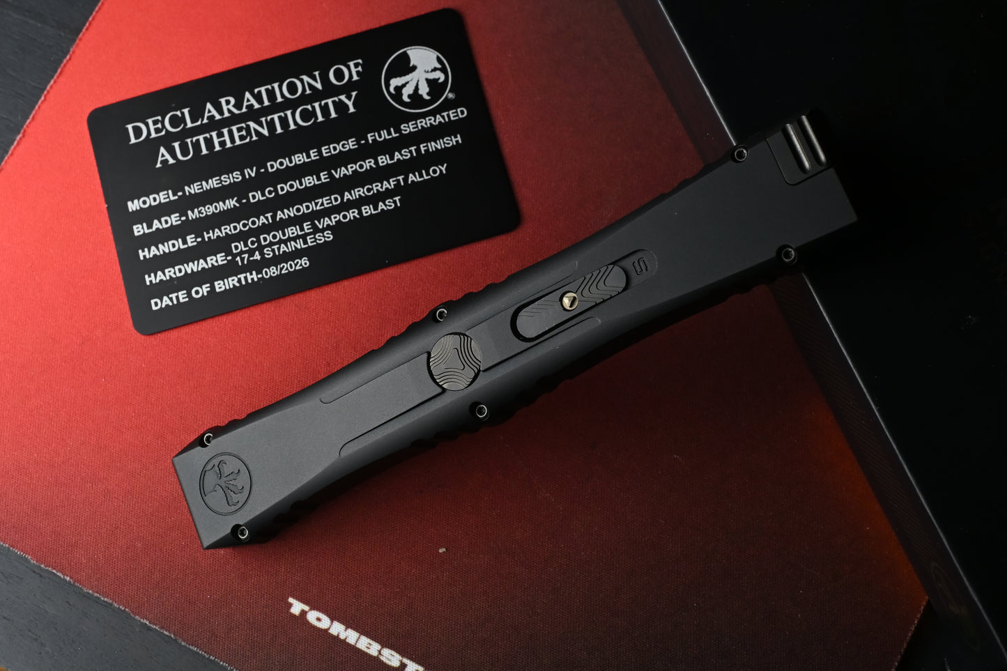 RARE Microtech Nemesis IV Black DLC Double Vapor Blast - D/E Full Serrated 08/2026
