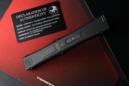 RARE Microtech Nemesis IV Black DLC Double Vapor Blast - D/E Full Serrated 08/2026