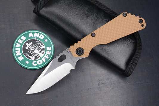 RARE Strider Custom Knives SNG DGG Coyote Tan Bowie w/ Leather Pouch & Patch